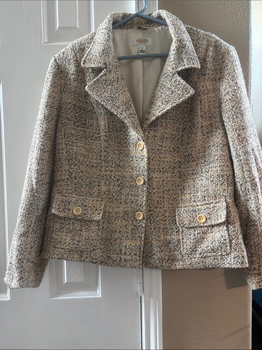 Talbots Cream Tweed Button-Front Women's Blazer
